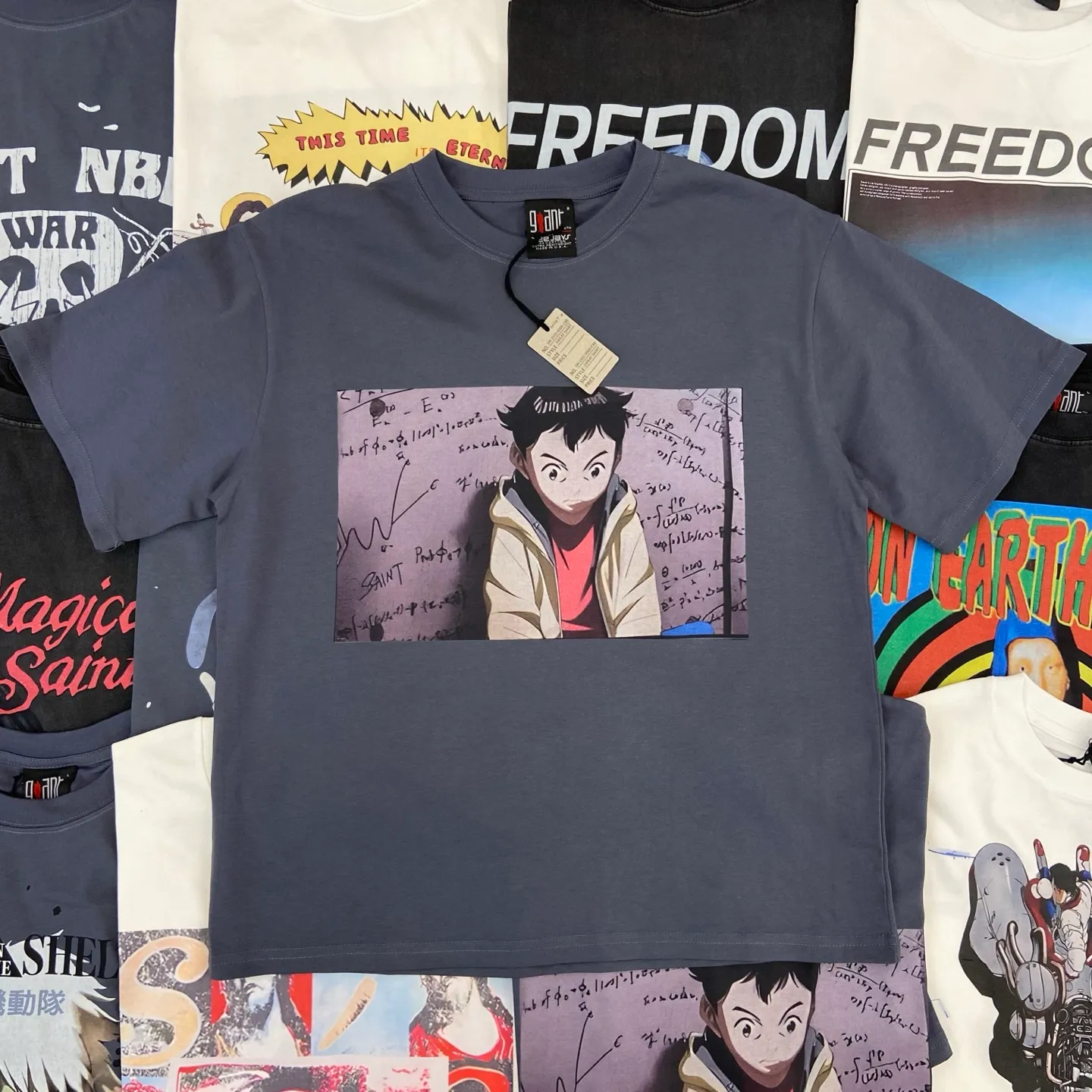 Saint Michael series of new American retro washed and distressed niche printed pure cotton loose short-sleeved T-shirts with digital white ink direct injection, breathable fabrics and three-dimensional and clear patterns. Fabric: Double yarn 240g Size: S-M-L-XL